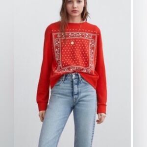 Zara Handkerchief Cropped Sweatshirt Red S